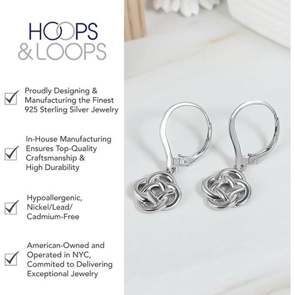925 Sterling Silver Love Knot Flower Eternity Lever-back Design Dangle Silver - Picture 6 of 6